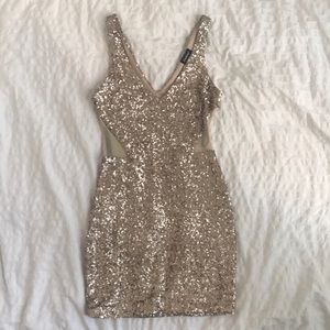 Rose gold sequenced Bebe cocktail dress